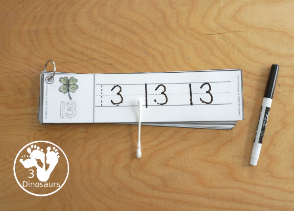 Free Clover Theme Number Tracing Strips - with numbers 1 to 20  with number the numerical number- 3Dinosaurs.com