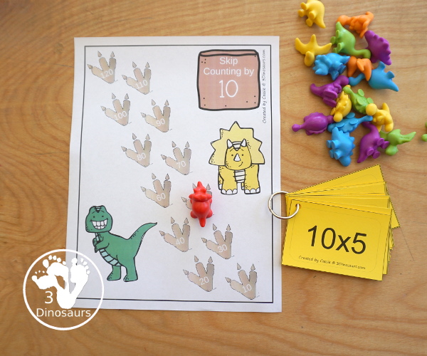 Free Dinosaur Skip Counting Mats - With 12 Skip Counting Mats with numbers from 1 to 12 with dinosaur footprints and dinosaur theme - 3Dinosaurs.com