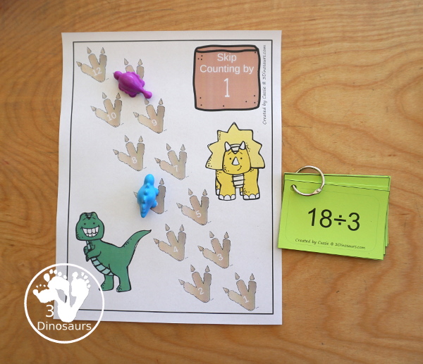 Free Dinosaur Skip Counting Mats - With 12 Skip Counting Mats with numbers from 1 to 12 with dinosaur footprints and dinosaur theme - 3Dinosaurs.com