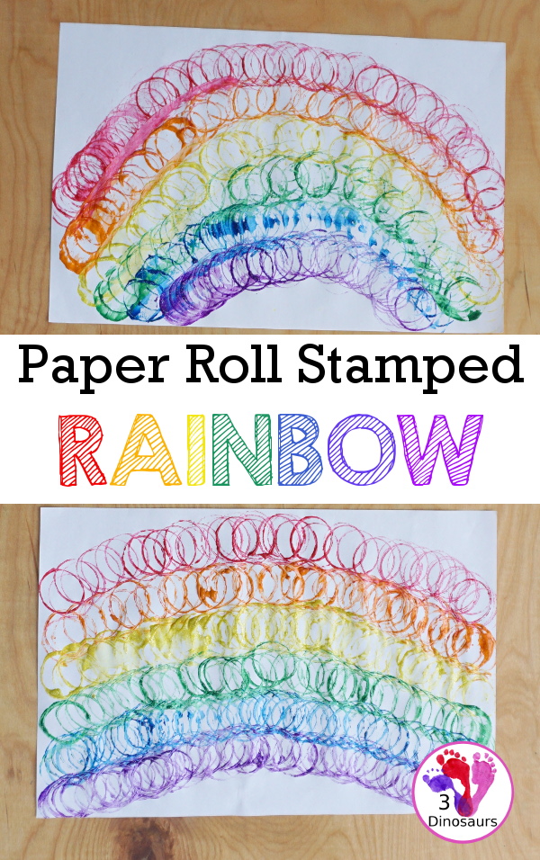 Paper Roll Rainbow Painting - a simple rainbow painted with paper rolls this is a great rainbow, spring and St. Patrick's Day craft - 3Dinosaurs.com