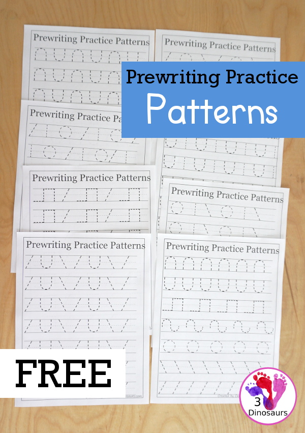 Free Prewriting Practice Patterns - Several pages of different prewriting stroke patterns to practice with prewriting skills - These free prewriting worksheets are great for kids needing extra help with fine motor skills - 3Dinosaurs.com