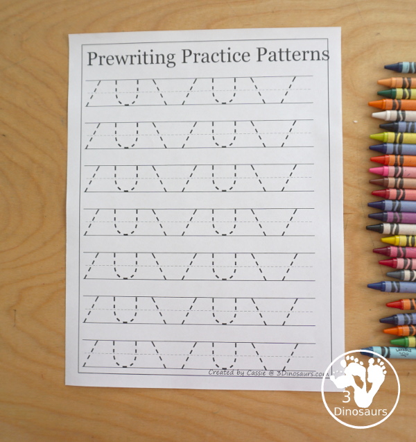 Free Prewriting Practice Patterns - Several pages of different prewriting stroke patterns to practice with prewriting skills - 3Dinosaurs.com