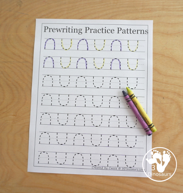 Free Prewriting Practice Patterns - Several pages of different prewriting stroke patterns to practice with prewriting skills - 3Dinosaurs.com