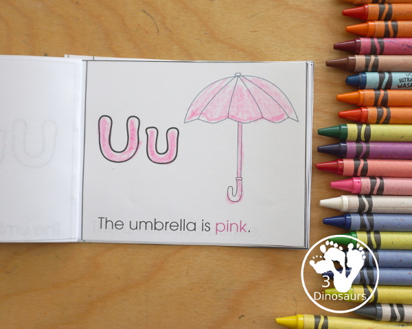 Free Romping & Roaring U Pack Letter Pack: U is for Umbrella - a letter U pack that has prewriting, finding letters, tracing letters, coloring pages, shapes, puzzles and more - 3Dinosaurs.com