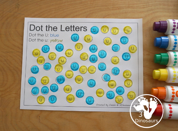 Free Romping & Roaring U Pack Letter Pack: U is for Umbrella - a letter U pack that has prewriting, finding letters, tracing letters, coloring pages, shapes, puzzles and more - 3Dinosaurs.com