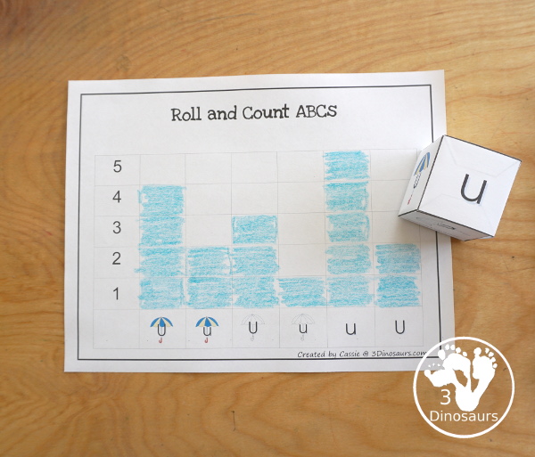 Free Romping & Roaring U Pack Letter Pack: U is for Umbrella - a letter U pack that has prewriting, finding letters, tracing letters, coloring pages, shapes, puzzles and more - 3Dinosaurs.com