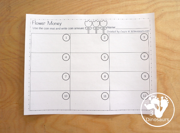 Free Spring Themed Money Puzzle - a 12 piece puzzle with counting coins and matching the correct puzzle pieces with puzzle mat, and recording sheet - 3Dinosaurs.com