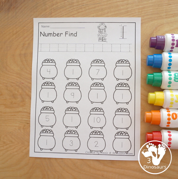 St Patrick's Day Number Find - look at the numerical number find- 3Dinosaurs.com