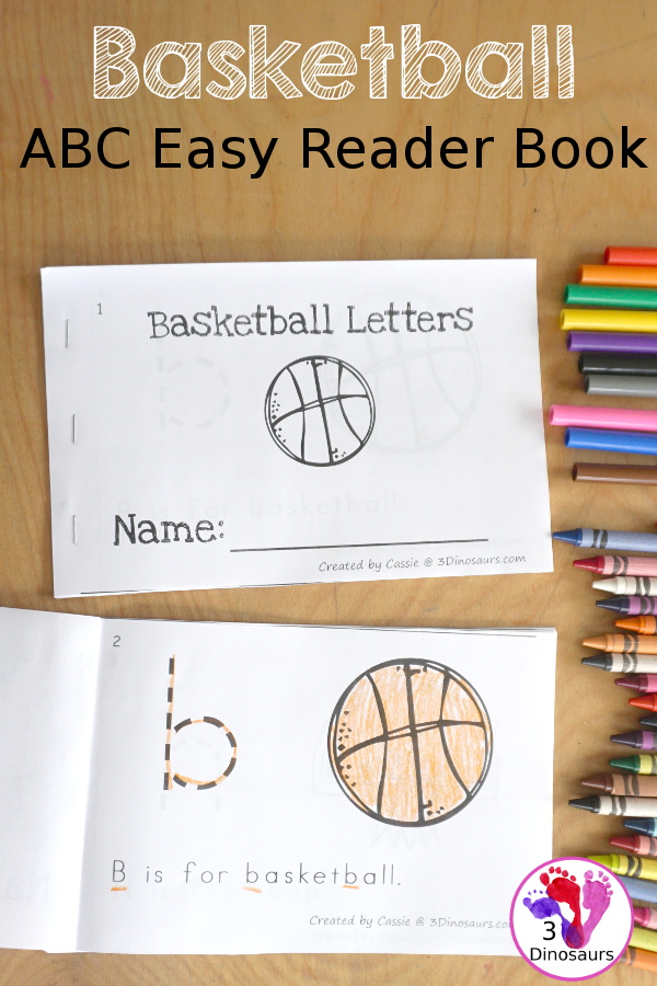 Free Basketball ABC Easy Reader Book - with tracing lower letters and 5 themes in the book for kids to use in kindergarten and prek  - 3Dinosaurs.com