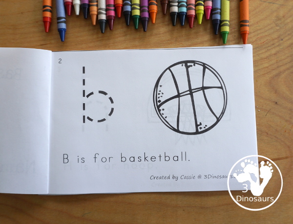 Free Basketball ABC Easy Reader Book - with tracing lower letters and 5 themes in the book for kids to use in kindergarten and prek  - 3Dinosaurs.com