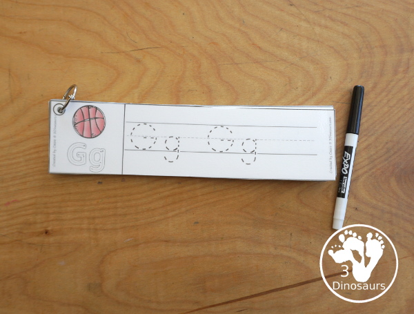 Free Basketball ABC Tracing Strips - with uppercase and lowercase together. You have fun kids with a basketball plus you can see an example of how to trace the letters - 3Dinosaurs.com