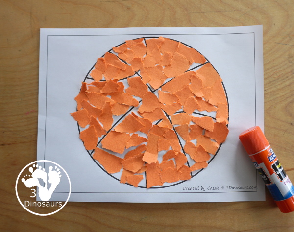 Free Basketball Fine Motor Dot Marker Printables -  with four pages of printables with basketball template to color, basketball to trace, basketball to q-tip and a dot marker basketball, all great for spring and summer fine motor centers. - 3Dinosaurs.com