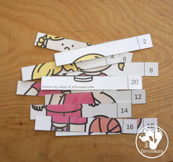 Free Basketball Skip Counting by 2 Puzzles - two skip counting puzzles for 2 to 20 and 22 to 40 for kids to learning skip counting by 2 - 3Dinosaurs.com
