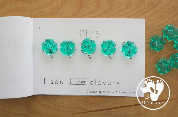Free Clover Number Word Counting Book Printable - with numbers from - to 10 for tracing, coloring and counting clover - 3Dinosaurs.com