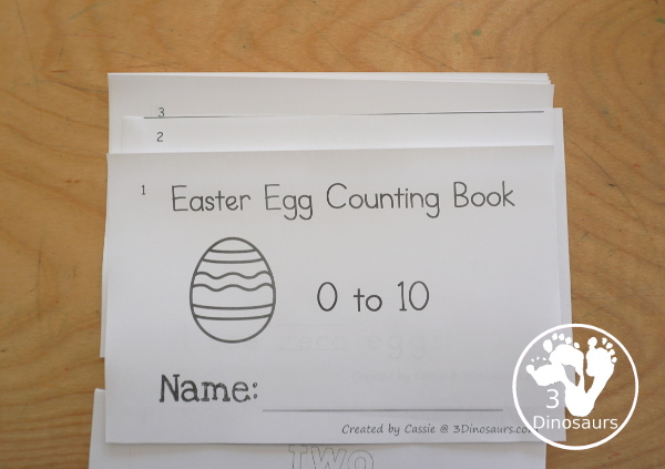 Free Easter Egg Number Word Counting Book Printable - with numbers from - to 10 for tracing, coloring and counting easter eggs - how to make book - 3Dinosaurs.com