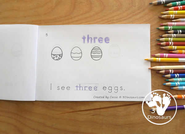 Free Easter Egg Number Word Counting Book Printable - with numbers from - to 10 for tracing, coloring and counting easter eggs - 3Dinosaurs.com