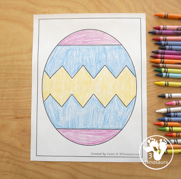 Free Easter Egg Fine Motor Mat Printables -  with four pages of printables with easter egg template to color, easter egg to trace, easter egg to q-tip and a dot marker easter egg, all great for Easter. - 3Dinosaurs.com