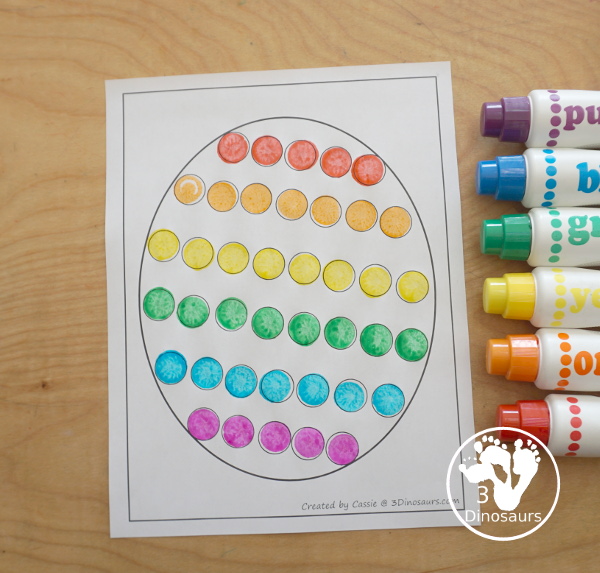 Free Easter Egg Fine Motor Mat Printables -  with four pages of printables with easter egg template to color, easter egg to trace, easter egg to q-tip and a dot marker easter egg, all great for Easter. - 3Dinosaurs.com