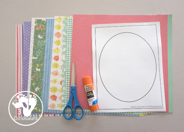 Torn Paper Easter Eggs With Scrapbook Paper A great Easter Egg craft that kids can make and display that work on tearing paper and cutting with scissors. - 3Dinosaurs.com