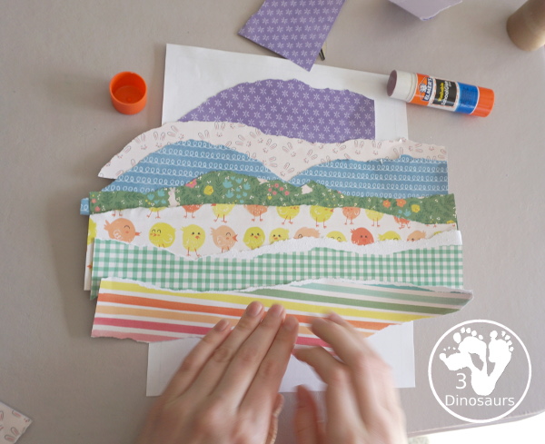 Torn Paper Easter Eggs With Scrapbook Paper A great Easter Egg craft that kids can make and display that work on tearing paper and cutting with scissors. - 3Dinosaurs.com