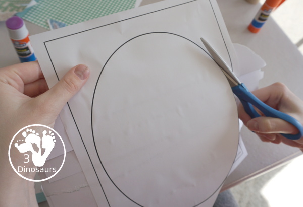 Torn Paper Easter Eggs With Scrapbook Paper A great Easter Egg craft that kids can make and display that work on tearing paper and cutting with scissors. - 3Dinosaurs.com