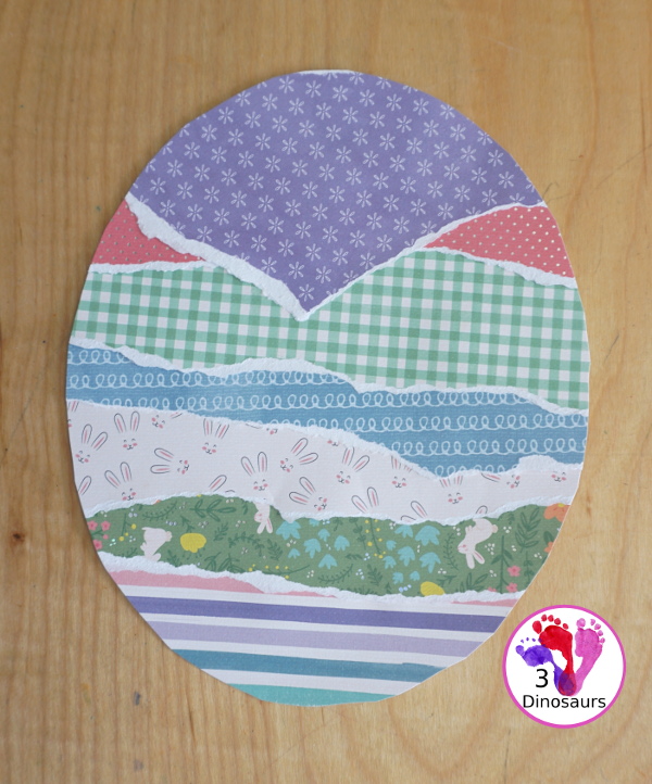 Torn Paper Easter Eggs With Scrapbook Paper A great Easter Egg craft that kids can make and display that work on tearing paper and cutting with scissors. - 3Dinosaurs.com