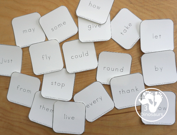 Free Cube Sight Word Flashcards - All 220 Dolch Sight Words - 6 cube cards on each page with cards for eash Dolch sight word list: preprimer, primer, first grade, second grade, and third grade - 3Dinosaurs.com