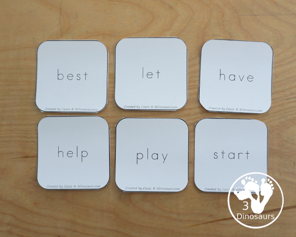 Free Cube Sight Word Flashcards - All 220 Dolch Sight Words - 6 cube cards on each page with cards for eash Dolch sight word list: preprimer, primer, first grade, second grade, and third grade - 3Dinosaurs.com