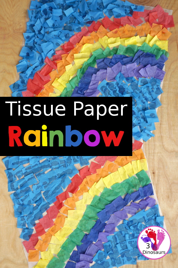 Tissue Paper Rainbow Craft - a great craft you can make to hang in a window or display in a room. A great fine motor craft for kids for spring - 3Dinosaurs.com