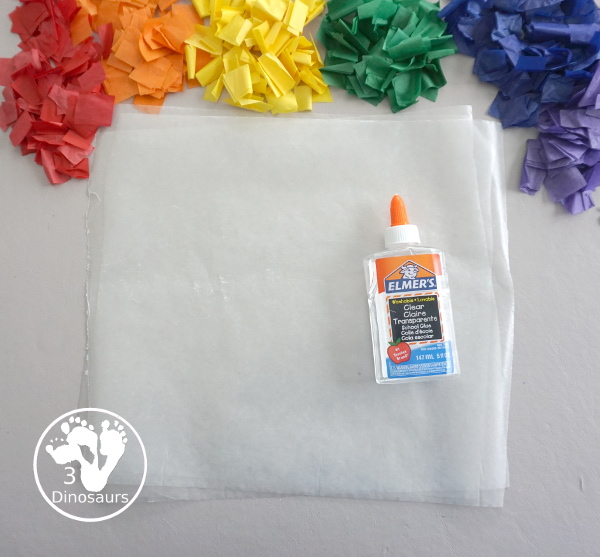 Tissue Paper Rainbow - a great craft you can make to hang in a window or display in a room. A great spring fine motor craft for kids  - 3Dinosaurs.com