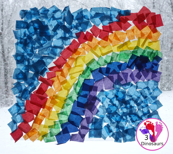 Tissue Paper Rainbow - a great craft you can make to hang in a window or display in a room. A great spring fine motor craft for kids - 3Dinosaurs.com