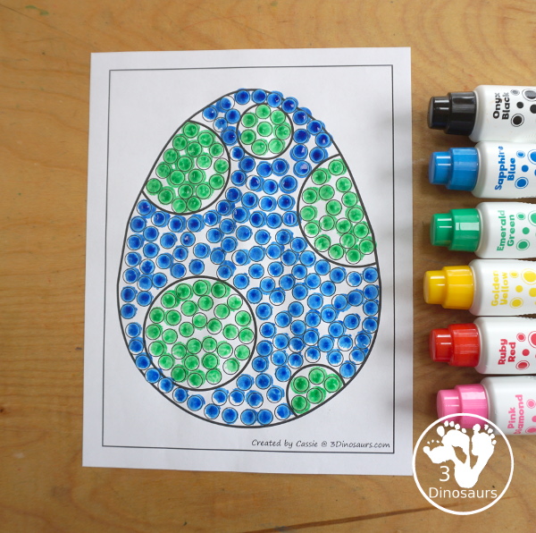 Free Dinosaur Egg Fine Motor Mats -has four fine motor mats. You have a dinosaur egg template, dinosaur egg tracing, dinosaur egg dot marker, and dinosaur egg cotton swab printables. - 3Dinosaurs.com