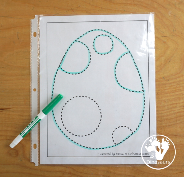 Free Dinosaur Egg Fine Motor Mats -has four fine motor mats. You have a dinosaur egg template, dinosaur egg tracing, dinosaur egg dot marker, and dinosaur egg cotton swab printables. - 3Dinosaurs.com