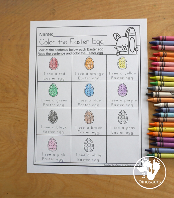 Easter Egg Color Pack - Color clip cards with 11 different colors and three words options on each card to clip. - 3Dinosaurs.com