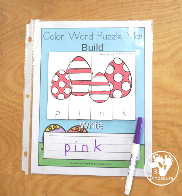 Easter Egg Color Pack - Color clip cards with 11 different colors and three words options on each card to clip. - 3Dinosaurs.com