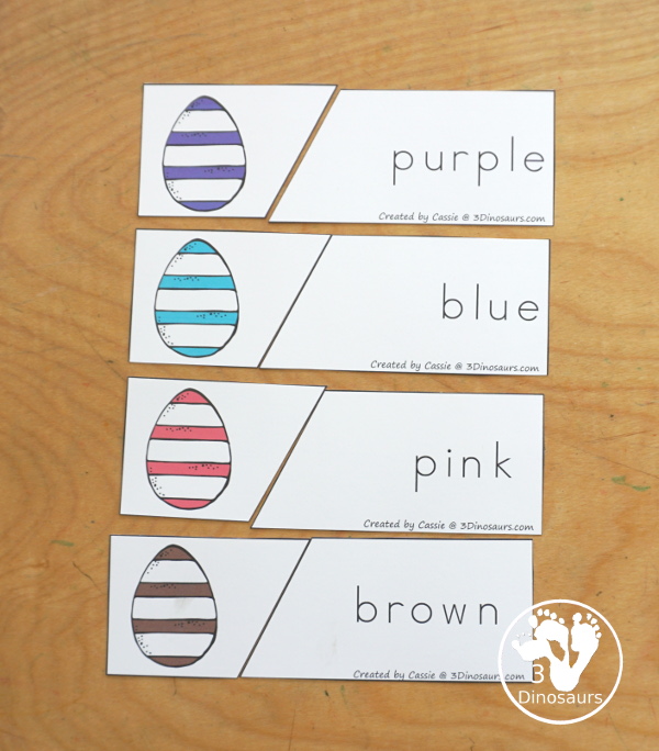 Easter Egg Color Pack - Color clip cards with 11 different colors and three words options on each card to clip. - 3Dinosaurs.com