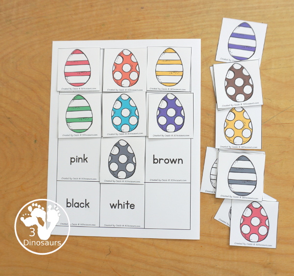 Easter Egg Color Pack - Color clip cards with 11 different colors and three words options on each card to clip. - 3Dinosaurs.com