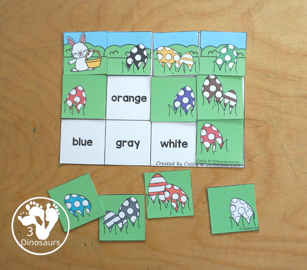 Easter Egg Color Pack - Color clip cards with 11 different colors and three words options on each card to clip. - 3Dinosaurs.com