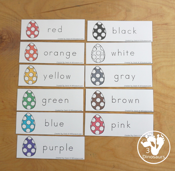 Easter Egg Color Pack - Color clip cards with 11 different colors and three words options on each card to clip. - 3Dinosaurs.com