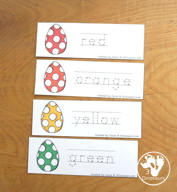 Easter Egg Color Pack - Color clip cards with 11 different colors and three words options on each card to clip. - 3Dinosaurs.com