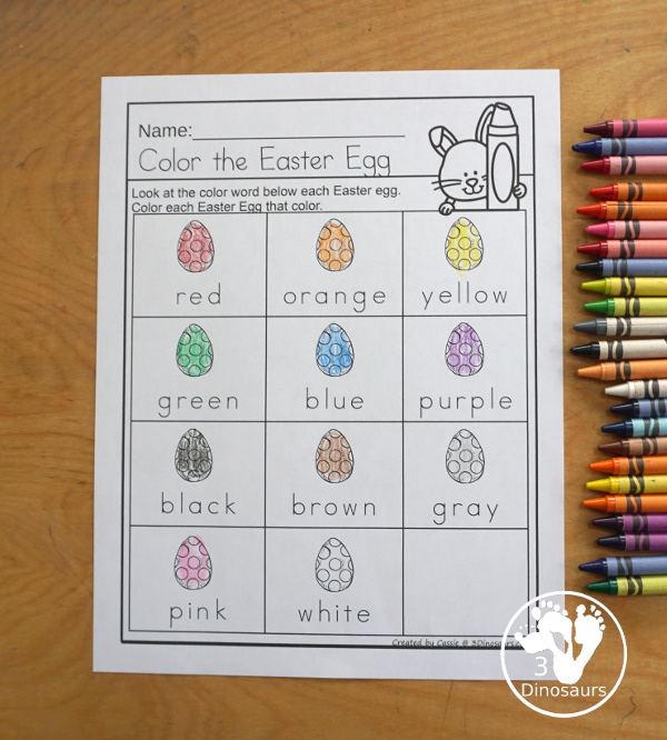 Easter Egg Color Pack - Color clip cards with 11 different colors and three words options on each card to clip. - 3Dinosaurs.com