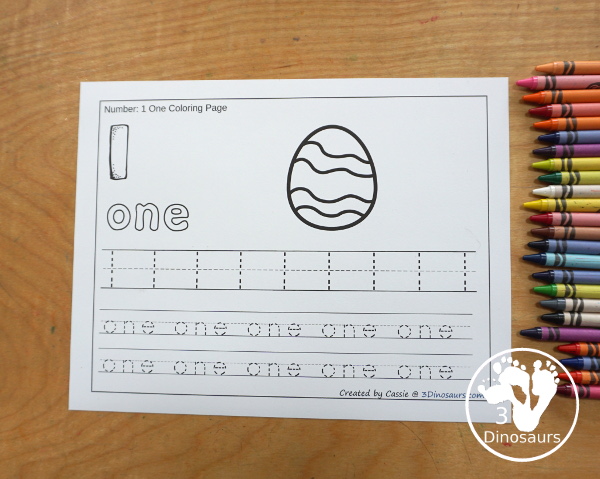 Free Easter egg Number Color & Trace - Numbers o to 10 with counting the Easter egg and tracing the number and number word for each number with 11 pages of printables for prek and kindergarten - 3Dinosaurs.com
