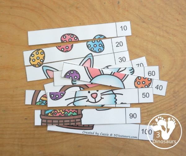 Free Easter Skip Counting Puzzles - cutting out the skip counting puzzles - 3Dinosaurs.com
