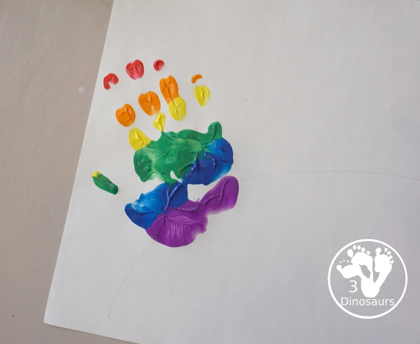 Hand Print Rainbow- you can make a rainbow with paint and a hand and it is fun for kids to make the rainbow. This is great for spring and St Patrick's day