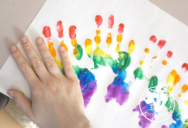 Hand Print Rainbow- you can make a rainbow with paint and a hand and it is fun for kids to make the rainbow. This is great for spring and St Patrick's day