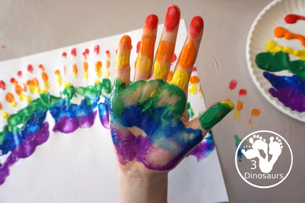 Hand Print Rainbow- you can make a rainbow with paint and a hand and it is fun for kids to make the rainbow. This is great for spring and St Patrick's day