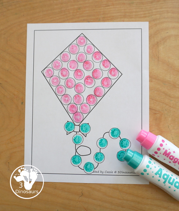 Free Kite Fine Motor Mat - a fun fine motor mat set for spring. You have kite templates, kite tracing, kite dot markers, and kite q-tip printables. All fun to use for a spring theme for fine motor centers of different kids.- 3Dinosaurs.com