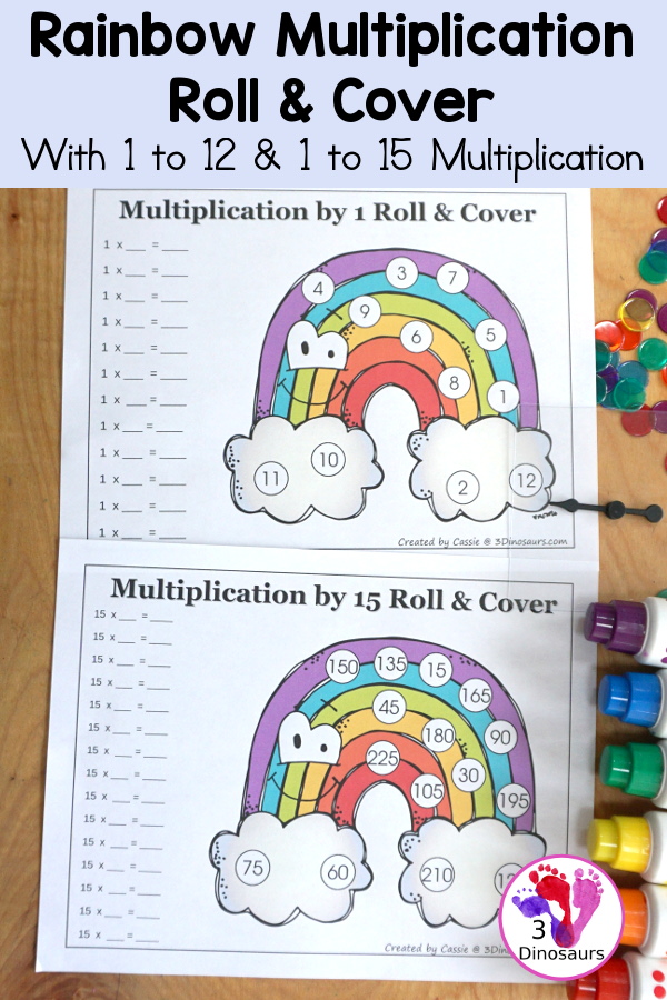 Rainbow Multiplication Roll & Cover  has multiplication 1 to 12 and 1 to 15 with two options of equations for each set.- 3Dinosaurs.com