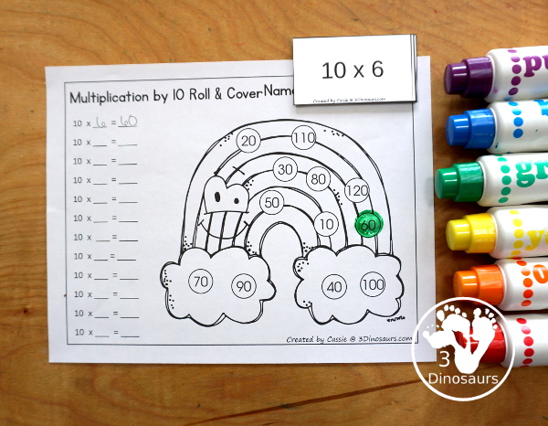 Rainbow Multiplication Roll & Cover  has multiplication 1 to 12 and 1 to 15 with two options of equations for each set.- 3Dinosaurs.com