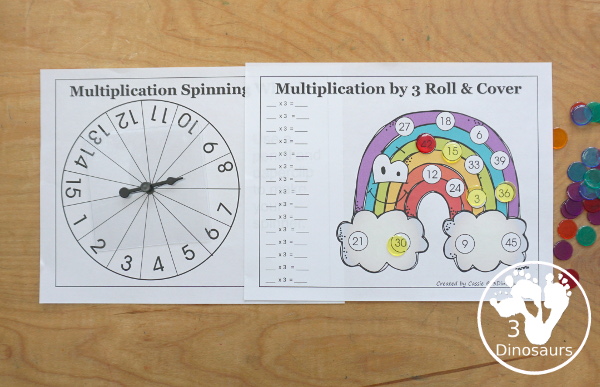 Rainbow Multiplication Roll & Cover  has multiplication 1 to 12 and 1 to 15 with two options of equations for each set.- 3Dinosaurs.com